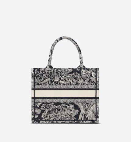 SMALL DIOR BOOK TOTE Blue Toile de Jouy Reverse Embroidery (26.5 x 21 x 14 cm)