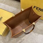 Fendi Medium Shine Tote – Elegant Amber Leather with Signature Logo Accents