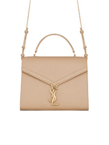 YSL Cassandra Medium Top Handle in Grain de Poudre Embossed Leather