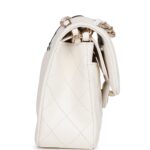 Small Classic Double Flap White Caviar Light Gold Hardware