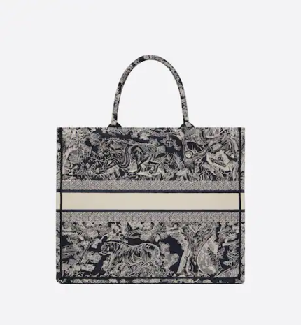 LARGE DIOR BOOK TOTE Blue Toile de Jouy Reverse Embroidery (42 x 35 x 18.5 cm)