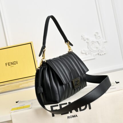 Fendi Baguette Ruched Leather Chain Bag – Elegant Cream White Design for Modern Sophistication