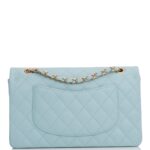 Chanel Medium Classic Double Flap Bag Blue Quilted Caviar Light Gold Hardware
