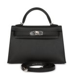 Hermès Kelly Sellier 20 Black Epsom Palladium Hardware