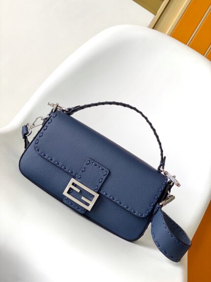 FENDI Baguette Bag – Elegant Textured Leather Design in Blue