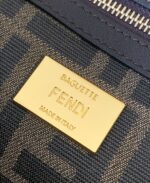Fendi Baguette Medium Handbag – Elegant Canvas with FF Logo & Refined Black Satin Trim