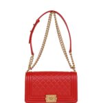 Chanel Medium Boy Bag Red Lambskin Antique Gold Hardware