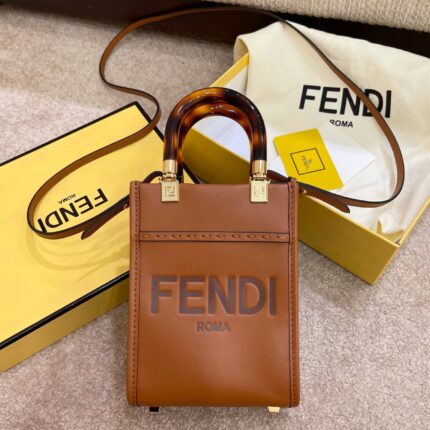 FENDI Sunshine Mini Tote with Tortoiseshell Handle – Elegant Luxury Handbag for Timeless Style