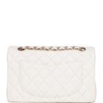 Small Classic Double Flap White Caviar Light Gold Hardware