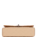 Chanel Medium Classic Double Flap Bag Beige Caviar Silver Hardware