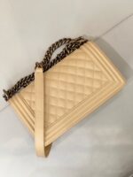 Chanel Medium Boy Bag Beige Caviar Aged Gold Hardware