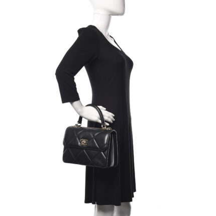 Lambskin Quilted Small Trendy CC Dual Handle Flap Bag Black
