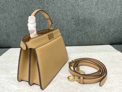 FENDI 83008 Peekaboo ISeeU Petite Apricot Leather Bag
