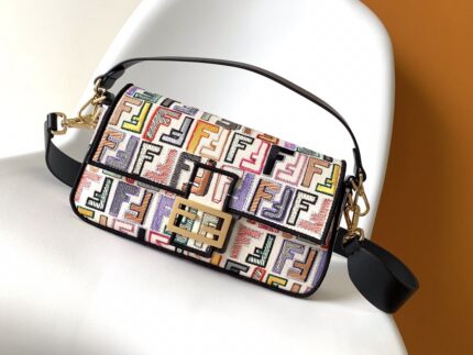 Fendi Baguette Medium – Embroidered FF Relief in Multicolor Elegance