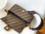 Fendi Baguette Medium Handbag – Elegant Canvas with FF Logo & Refined Black Satin Trim