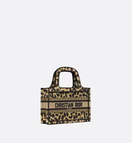 MINI DIOR BOOK TOTE Beige Multicolor Mizza Embroidery (22,5 x 15 x 6 cm)