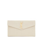 YSL Uptown Pouch Grain De Poudre Embossed Leather in Blanc Vintage