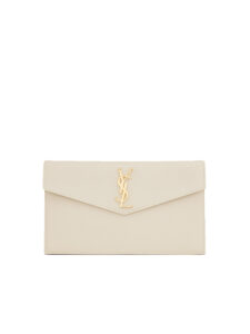 YSL Uptown Pouch Grain De Poudre Embossed Leather in Blanc Vintage