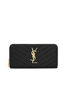 YSL Cassandre Matelasse Zip Around Wallet in Grain de Poudre Embossed Leather