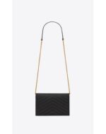 YSL Cassandre YSL Matelass Chain Wallet in Grain de Poudre Embossed Leather