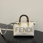 Fendi Mini ByTheWay Bag – Smooth Calfskin, Elegant White with Tortoise Handle