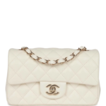 Chanel Mini Rectangular Flap Bag White Lambskin Light Gold Hardware