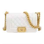 Chanel Medium Boy Bag White Caviar Aged Gold Hardware