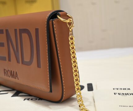 FENDI Style 80020 Red Leather Chain Mini Flap Bag