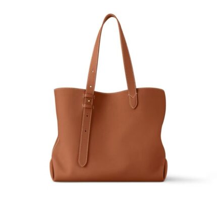 LOUIS VUITTON LOW KEY CABAS EMBLEM LEATHER TOTE IN COGNAC