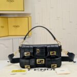 Fendi 68012 Baguette Multi-Pocket Handbag in Red Leather