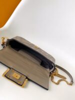 FENDI Baguette Mini Shoulder Bag – Textured Lambskin with FF Motif & Vintage Gold Hardware