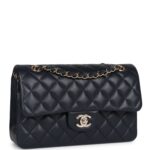 Chanel Classic Double Flap Royal Black Lambskin Light Gold Hardware