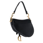 CHRISTIAN DIOR Grained Calfskin Saddle Bag Black