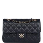 Chanel Classic Double Flap Royal Black Lambskin Light Gold Hardware