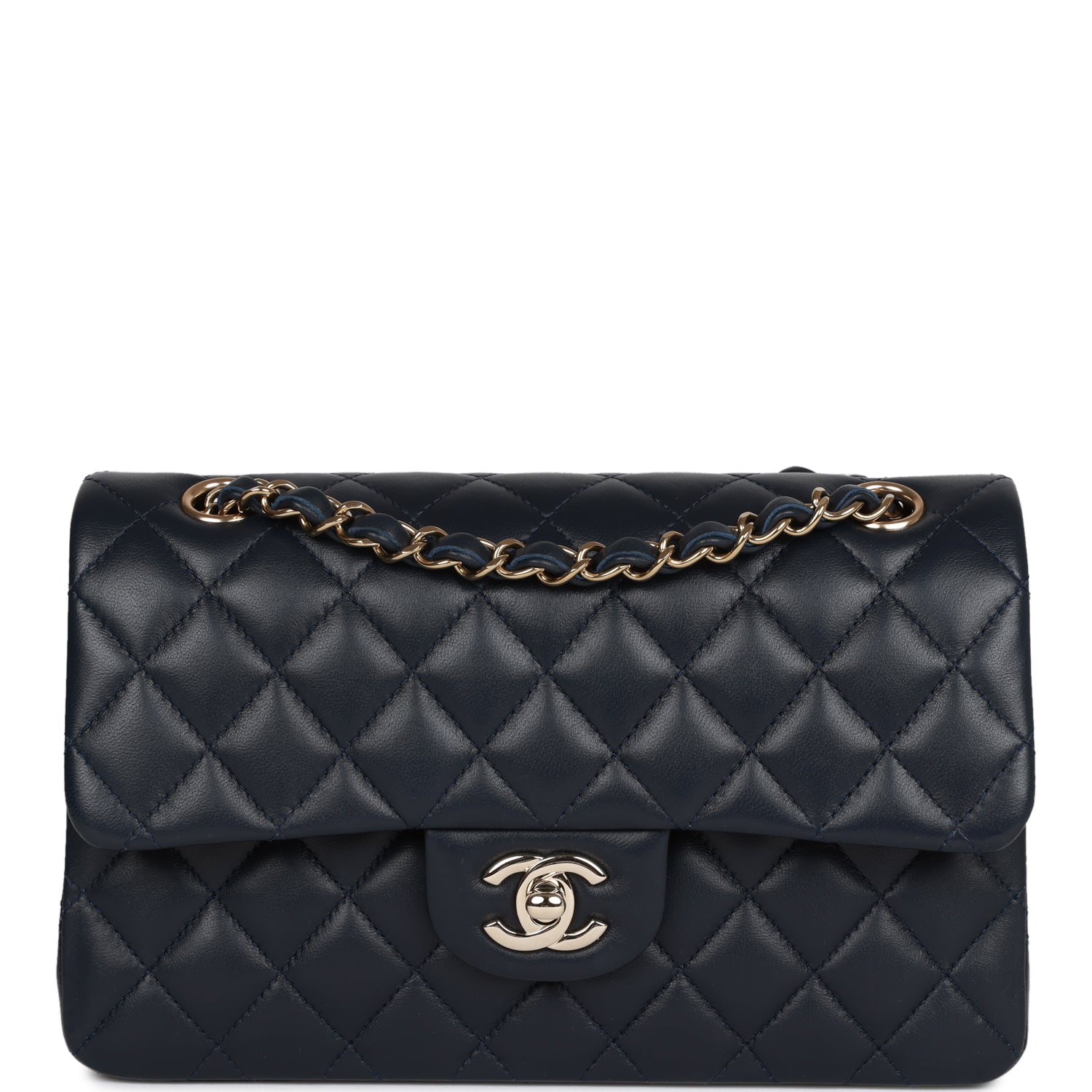 Chanel Classic Double Flap Royal Black Lambskin Light Gold Hardware