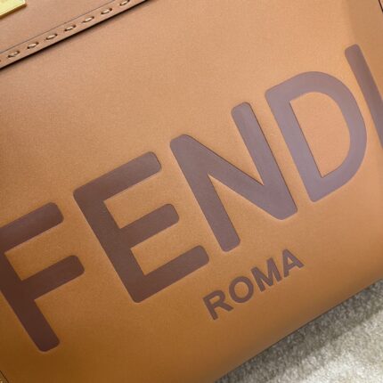 Fendi Medium Shine Tote – Elegant Amber Leather with Signature Logo Accents