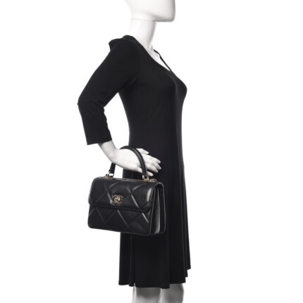 Lambskin Quilted Small Trendy CC Dual Handle Flap Bag Black