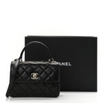 Lambskin Quilted Small Trendy CC Dual Handle Flap Bag Black