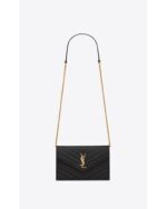 YSL Cassandre YSL Matelass Chain Wallet in Grain de Poudre Embossed Leather