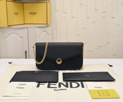 FENDI F005 Geometric Flap Mini Bag in Brown FF Leather
