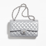 Chanel Medium Classic Double Flap Bag Silver Metallic Lambskin Silver Hardware