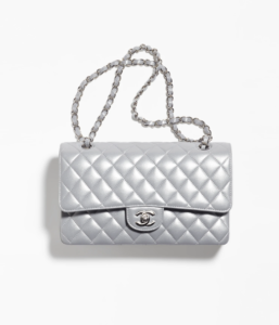 Chanel Medium Classic Double Flap Bag Silver Metallic Lambskin Silver Hardware