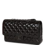 Chanel Medium Classic Double Flap Bag SO Black Crumpled Calfskin Black Hardware