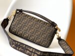 Fendi Baguette Medium Handbag – Elegant Canvas with FF Logo & Refined Black Satin Trim
