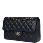 Chanel Classic Double Flap Royal Black Lambskin Light Gold Hardware