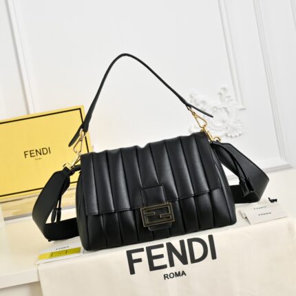 Fendi Baguette Ruched Leather Chain Bag – Elegant Cream White Design for Modern Sophistication