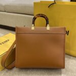 Fendi Medium Shine Tote – Elegant Amber Leather with Signature Logo Accents