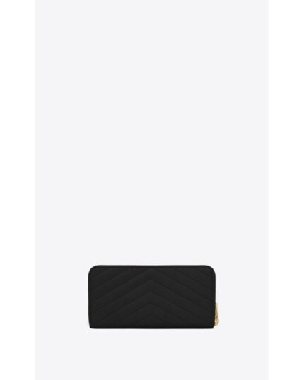 YSL Cassandre Matelasse Zip Around Wallet in Grain de Poudre Embossed Leather