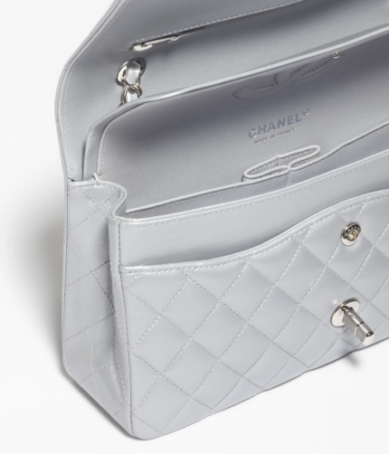 Chanel Medium Classic Double Flap Bag Silver Metallic Lambskin Silver Hardware