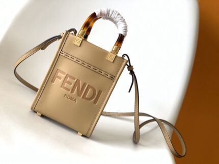 Fendi Mini Sunshine Shopper – Elegant Top Handle Bag in Tortoiseshell Accent